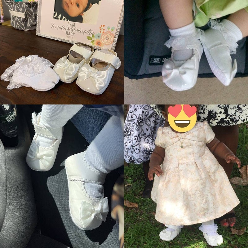 ohsofy Infant Baby Girls Mary Jane Flats Soft Sole Non-Slip Bowknot Princess Wedding Dress Shoes Toddler Crib Shoes - Image 1